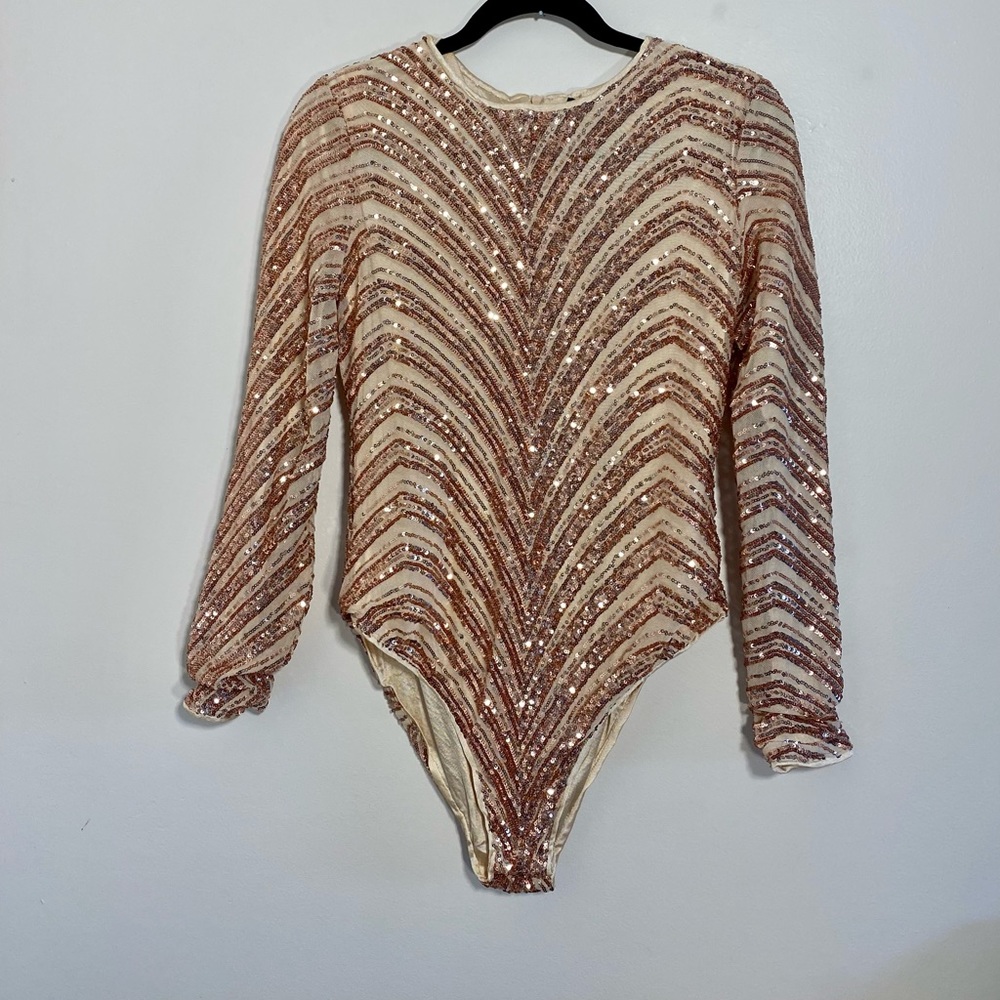Shein zip back Chevron Sequin Bodysuit